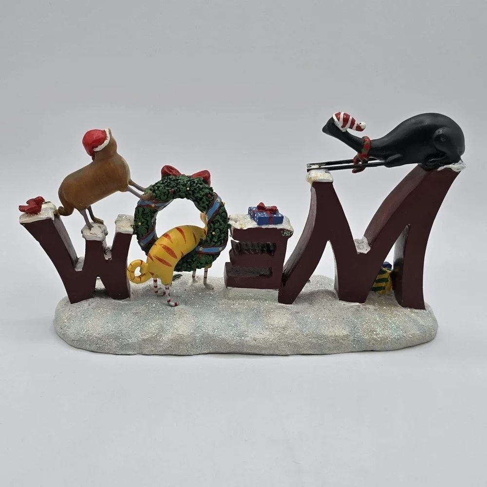 Whimsical Christmas 7.5 in Meow Cat Kittens Shelf‎ Sitter Figurine Sign